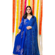 Blue Block Printed Angrakha Anarkali Suit Set 201-BLU