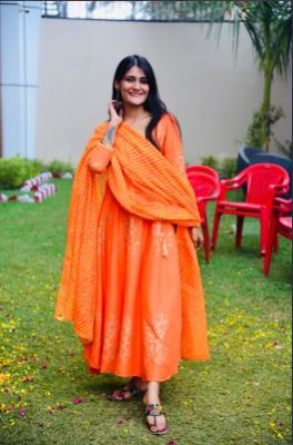 Orange Block Printed Angrakha Anarkali Suit Set 201-ORG