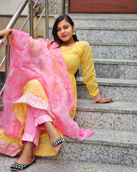 Nyra Yellow Embroidered Suit Set 224-YLW