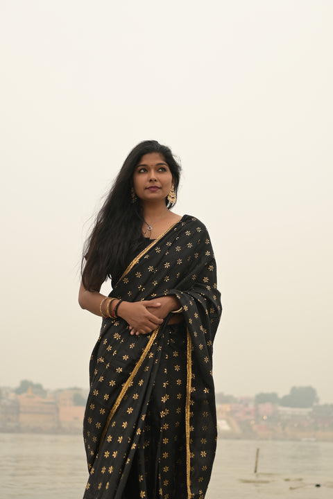 Indi Inside Black Foil Printed Saree 102-BLK