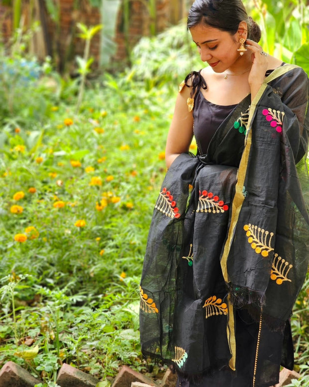 Black Gota Lace Embellished Suit Set 185-BLK