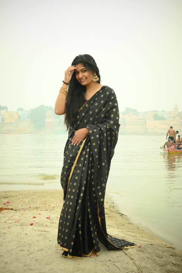 Indi Inside Black Foil Printed Saree 102-BLK