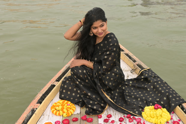 Indi Inside Black Foil Printed Saree 102-BLK