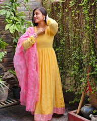 Nyra Yellow Embroidered Suit Set 224-YLW