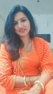 Orange Block Printed Angrakha Anarkali Suit Set 201-ORG