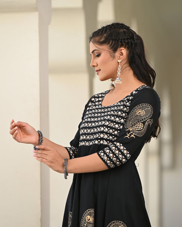Block Printed Black Kurta 118-BLK