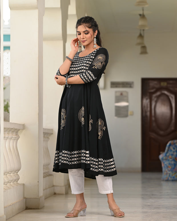 Block Printed Black Kurta 118-BLK