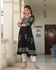 Block Printed Black Kurta 118-BLK