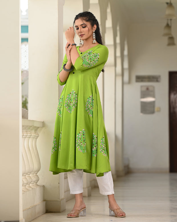 Block Printed Parrot Green Kurta 119-PGN