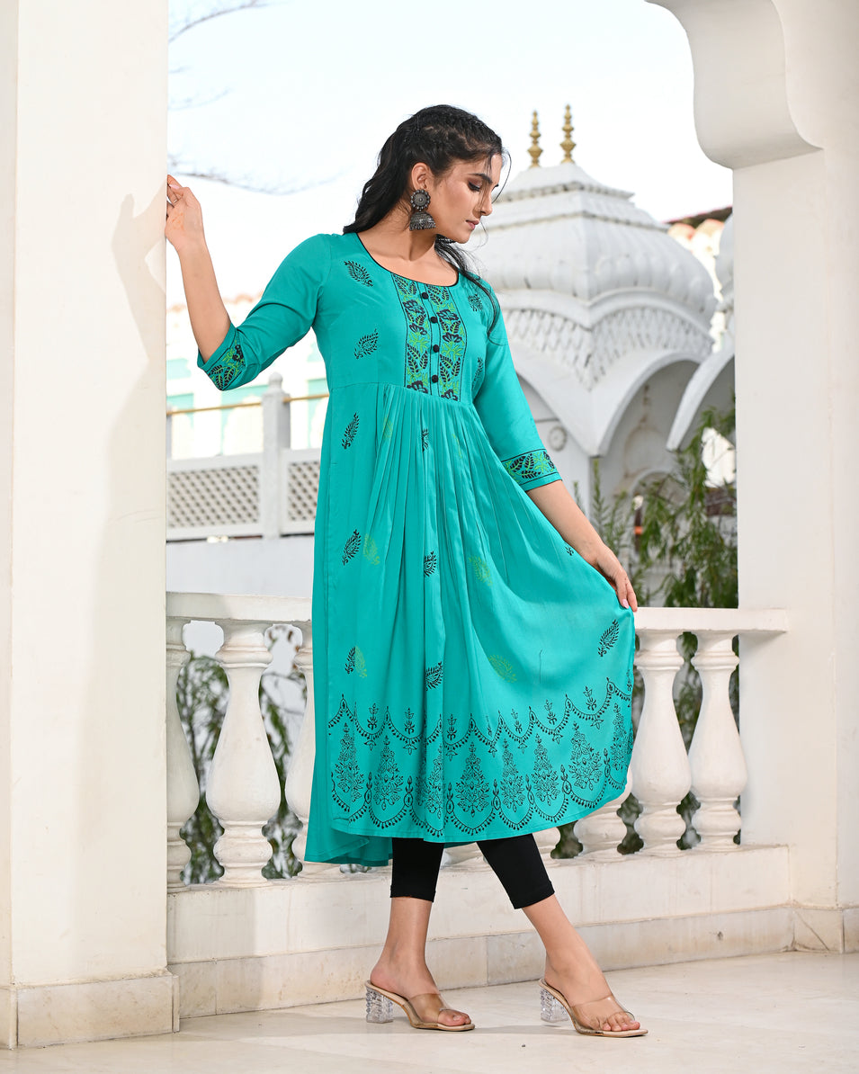 Block Printed Sky-Blue Kurta 121-SKB