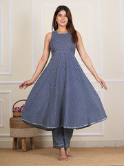 Blue Cotton Printed Kurta Set AN123-BLU