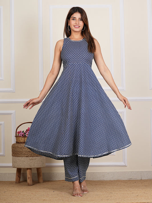 Blue Cotton Printed Kurta Set AN123-BLU