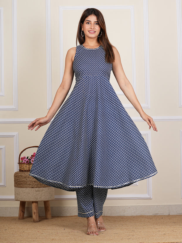 Blue Cotton Printed Kurta Set AN123-BLU