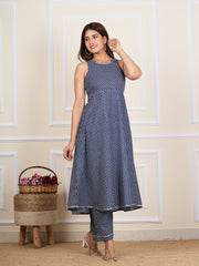 Blue Cotton Printed Kurta Set AN123-BLU