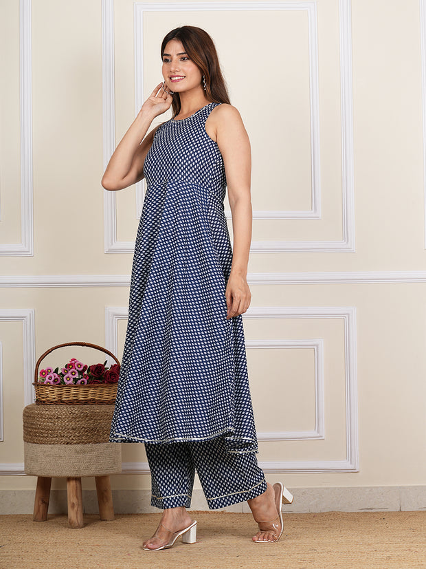 Blue Cotton Printed Kurta Set AN123-BLU
