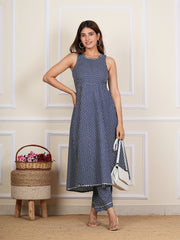 Blue Cotton Printed Kurta Set AN123-BLU