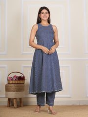 Blue Cotton Printed Kurta Set AN123-BLU