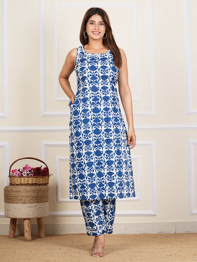 Blue Cotton Printed Kurta Set AN124-BLU