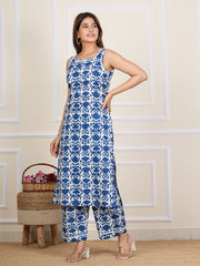 Blue Cotton Printed Kurta Set AN124-BLU