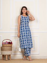 Blue Cotton Printed Kurta Set AN124-BLU
