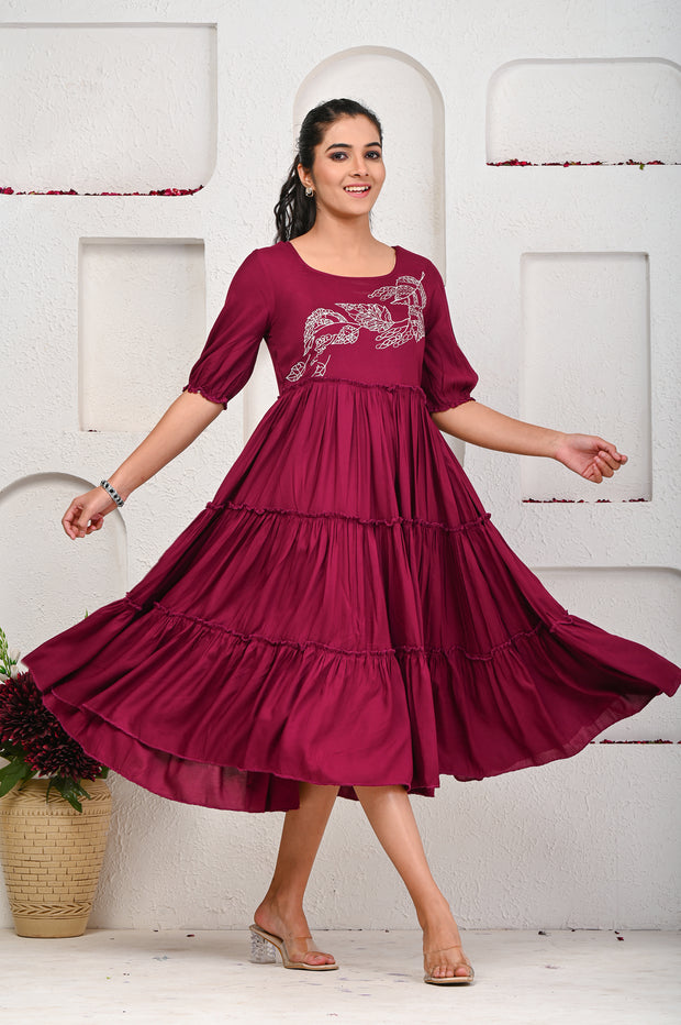 Wine Embroidered Dress 101-WNE