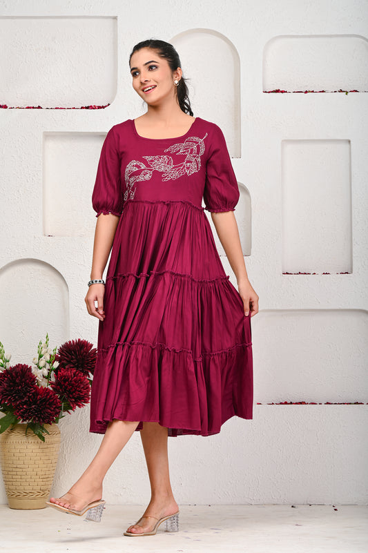 Wine Embroidered Dress 101-WNE