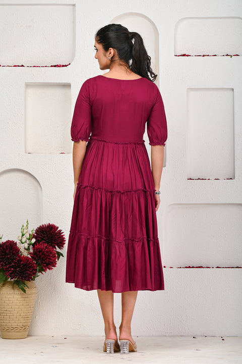 Wine Embroidered Dress 101-WNE