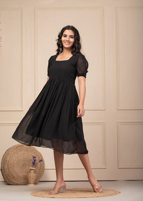 Black Flared Dress 103-BLK
