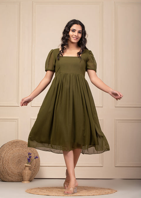 Olive Flared Dress 103-OLV