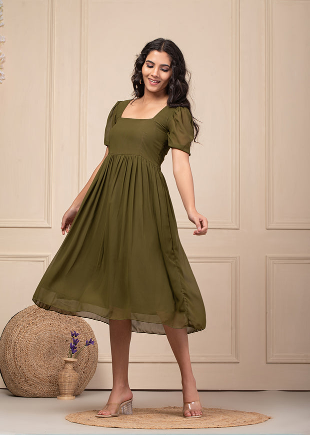 Olive Flared Dress 103-OLV