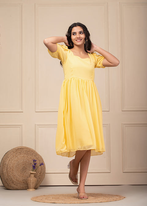 Yellow Flared Dress 103-YLW