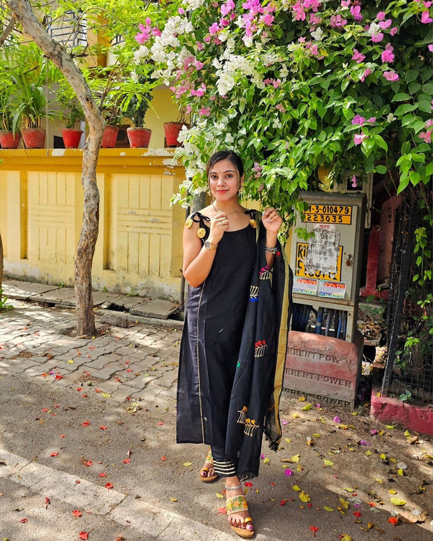 Black Gota Lace Embellished Suit Set 185-BLK
