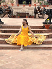 Yellow Solid Suit Set With Floral Print Kota Doriya Dupatta 202-YLW