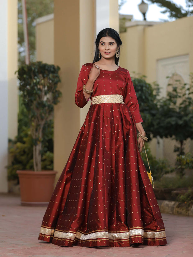 Miraya Maroon Silk Party Gown 226-MRN