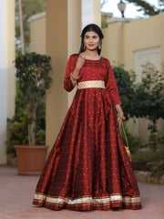 Miraya Maroon Silk Party Gown 226-MRN