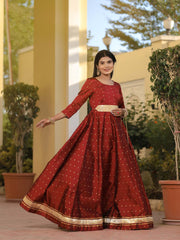 Miraya Maroon Silk Party Gown 226-MRN