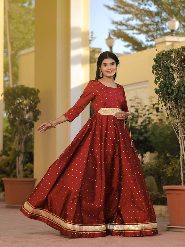 Miraya Maroon Silk Party Gown 226-MRN