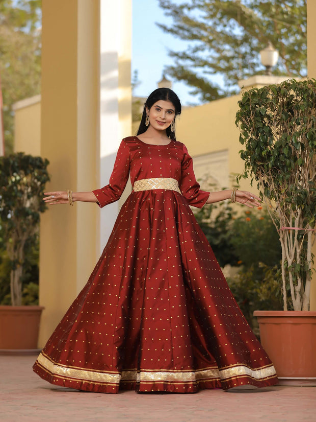Miraya Maroon Silk Party Gown 226-MRN