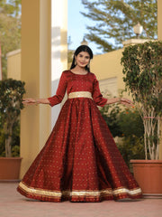 Miraya Maroon Silk Party Gown 226-MRN