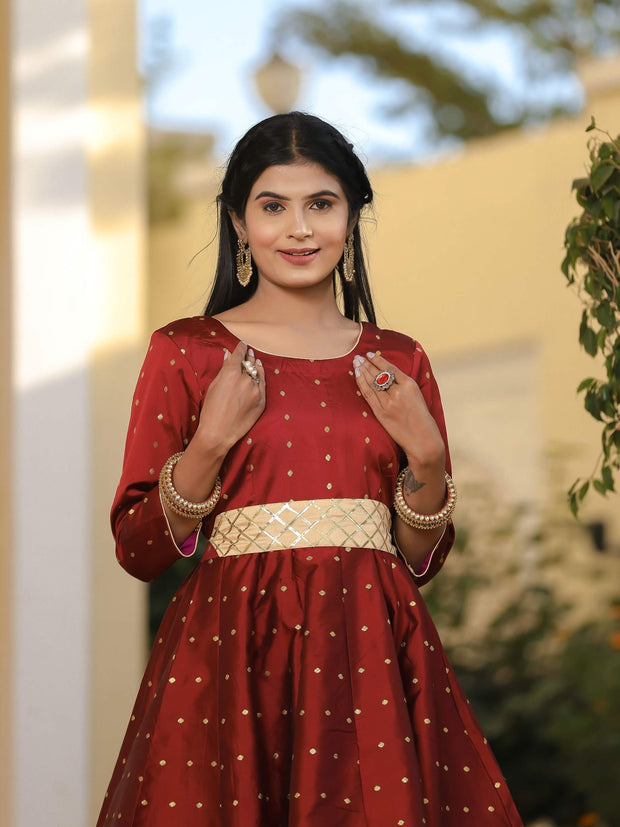 Miraya Maroon Silk Party Gown 226-MRN