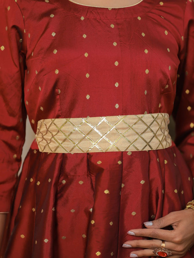 Miraya Maroon Silk Party Gown 226-MRN