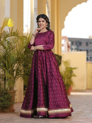 Miraya Wine Silk Party Gown 226-WNE