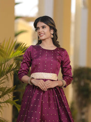 Miraya Wine Silk Party Gown 226-WNE