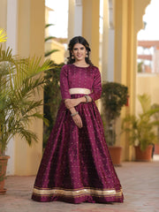 Miraya Wine Silk Party Gown 226-WNE