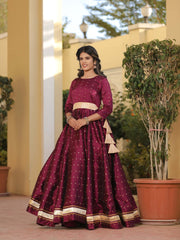 Miraya Wine Silk Party Gown 226-WNE