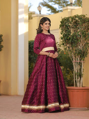 Miraya Wine Silk Party Gown 226-WNE