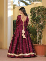 Miraya Wine Silk Party Gown 226-WNE