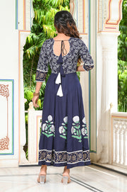 Blue Block Print Anarkali Kurta 228-BLU
