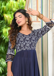 Blue Block Print Anarkali Kurta 228-BLU