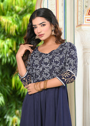 Blue Block Print Anarkali Kurta 228-BLU